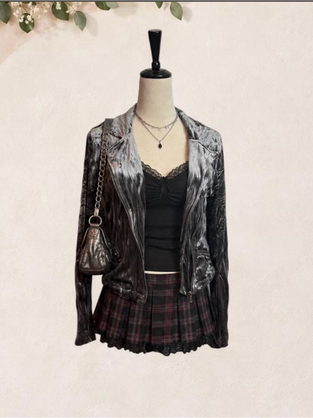 Mudd Y2K Silver Crushed Velvet Moto Jacket Size Medium